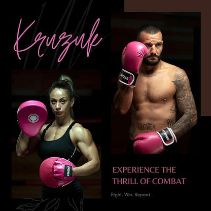 Kruzak Plain Focus Mitts and Boxing Gloves Set for Kickboxing and Muay Thai MMA Training - Fitness Kit with Punching Pads for Martial Arts and Karate