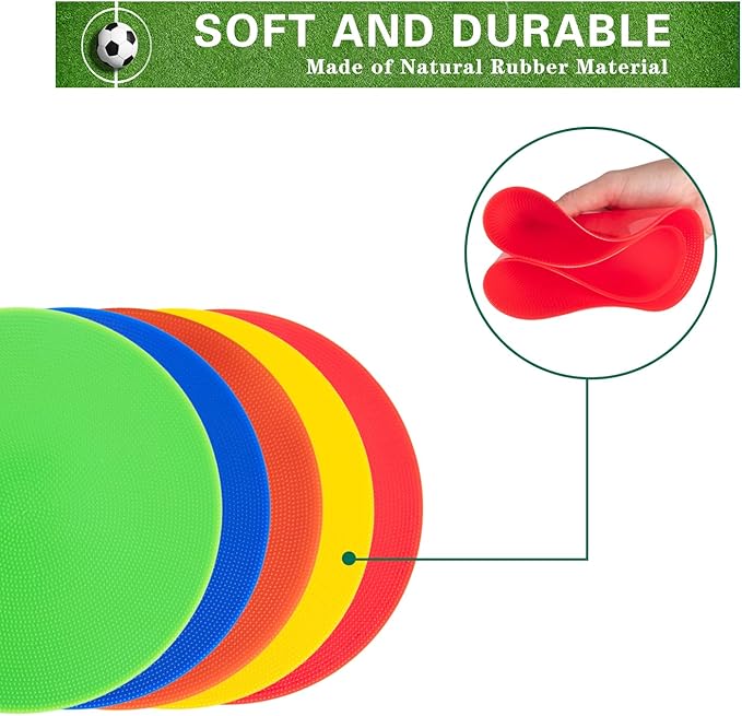 Spot Markers 4.72 Inch 9 Inch Non Slip Rubber Floor Markers Flat Field Cones Poly Dots for Soccer Basketball Sports Speed Agility Training and Drills