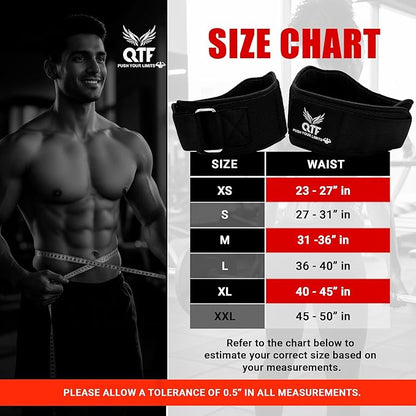 QTF Fitness Neoprene Weight Lifting Belt - Adjustable 6" Gym Support for Stability & Lumbar Support - Sweat Resistant Weightlifting Belt for Men & Women for Squats, Deadlifts & Bench Presses