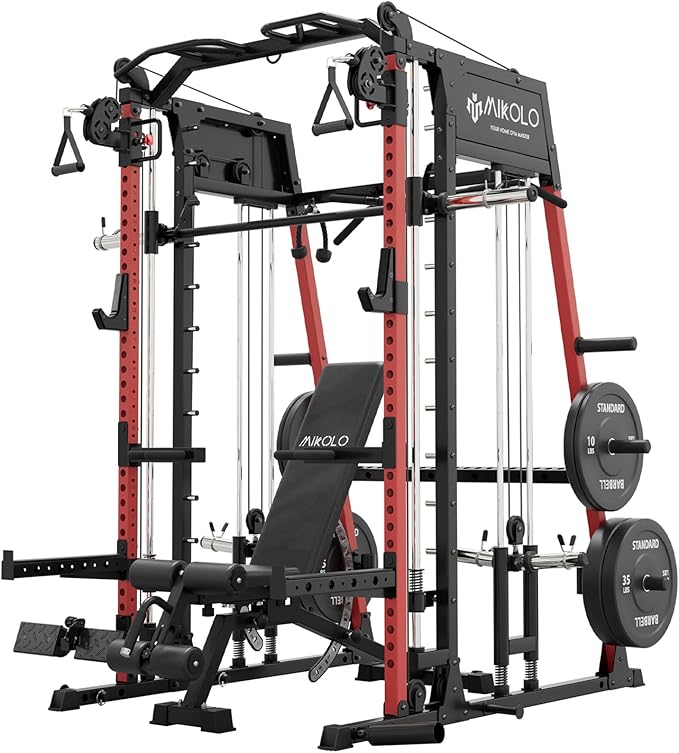 Mikolo M4 2.0 Standard/Ultra/Elite Smith Machine, 2200lbs Squat Rack with LAT-Pull Down System & Cable Crossover Machine, Training Equipment with Leg Hold-Down Attachment
