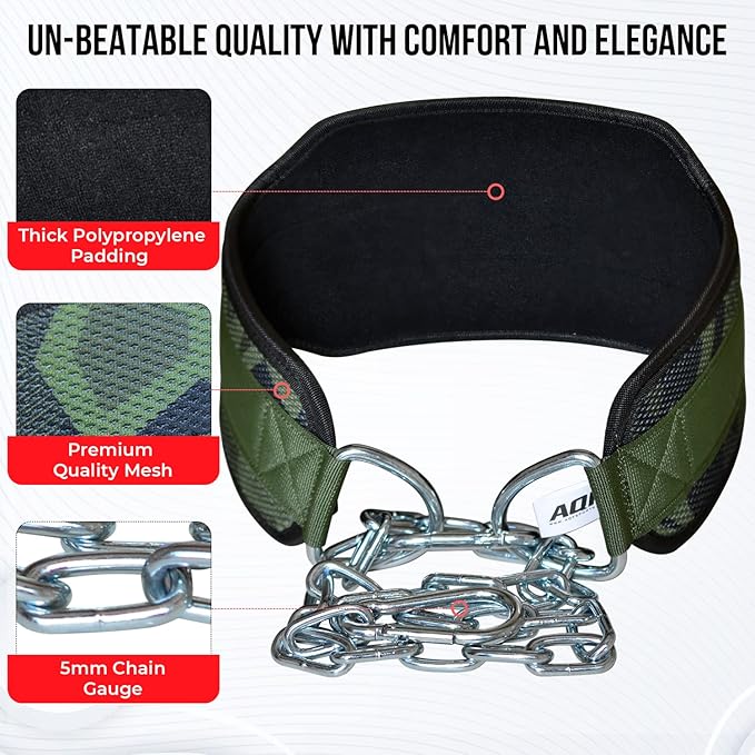 AQF Dip Belt for Weightlifting - Weight Belt with 36" Heavy Duty Steel Chain - Neoprene Padded Back Support Gym Lifting Belt for Powerlifting, Bodybuilding, Squat, Fitness & Pull up Training