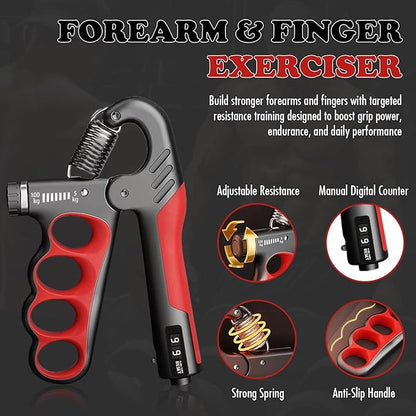 Adjustable Grip Strength Trainer Hand Gripper for Grip Strength, Forearm & Wrist Strengthener, Hand Exerciser for Strength Training & Therapy 11-220Lbs(5-100KG) | Red