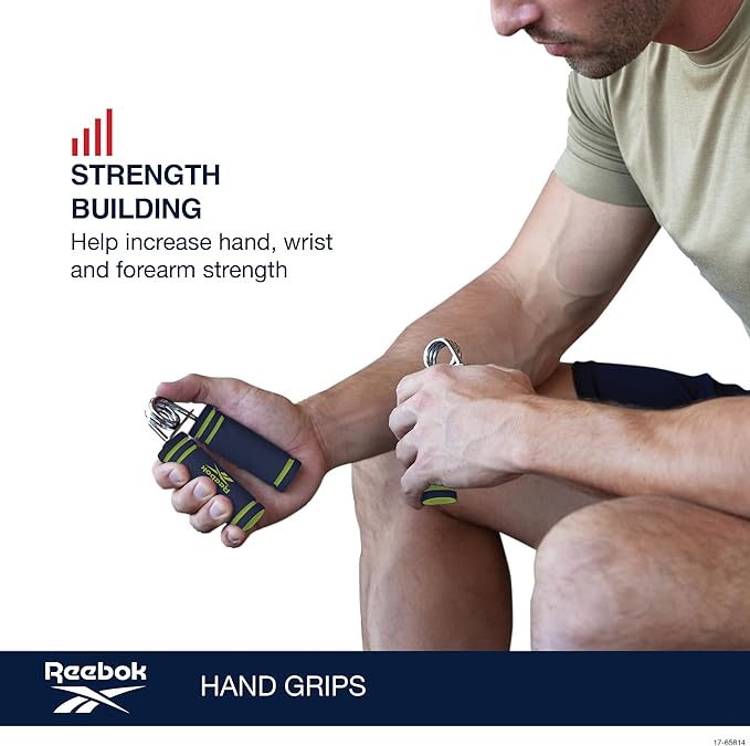 Reebok 2-Pack Hand Grips, Spring Coiled Wrist, Fingers & Forearm Strength Trainer with Soft Foam Handles, Improves Grip Strength, Resistance Hand Gripper for Manual Exercises & Rehab