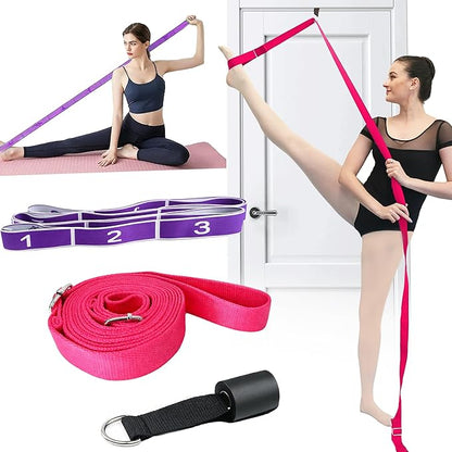 Danzcue Ballet Stretch Strap Set – Professional Dance Flexibility Trainer with Door Anchor, Extra Long Non-Slip Stretching Bands for Ballet, Jazz, Contemporary & Gymnastics