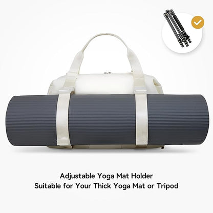 Gym Bag with Yoga Mat Holders, Carry On for Pilates Women & Men with Laptop & Shoe Compartment Large Duffle Travel Weekender Tote with Key Ring Clip Personal Item Workout, Easy to Clean - Green