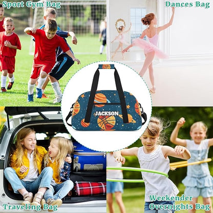Personalized Basketball Gym Duffel Bags for Kids Boys with Custom Name Sport Travel Bags for Overnight Weekender Training, Blue Space