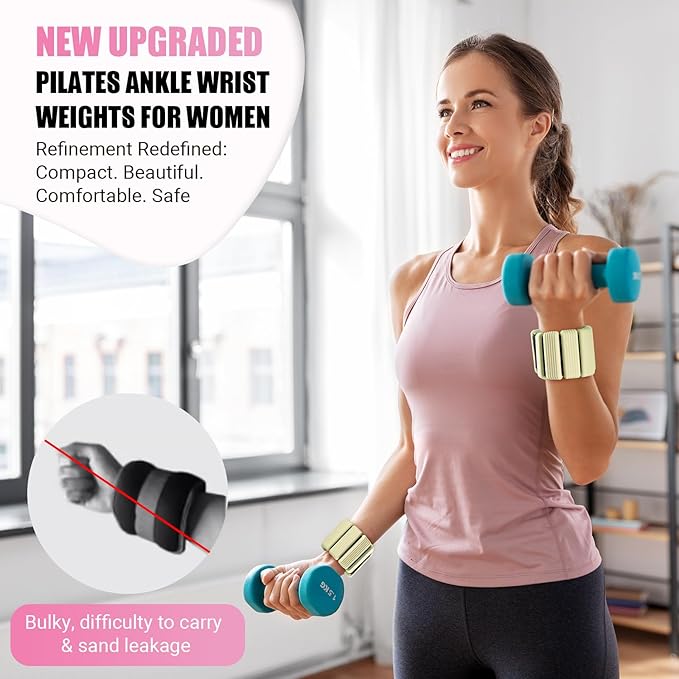 Pilates Wrist Ankle Weights for Women, Wearable Strong Arm & Leg Weights Set of 2(1 lb/2.2 lbs Each), Adjustable Ankle Weights for Walking, Yoga, Dance, Barre, Gym