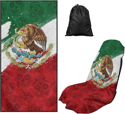 Bulopur Mexican Flag Sweat Towel for Car Seat Lightweight Portable Post Workout Towel Car Seat Cover Patriotic Automotive Interior Decor Accessories