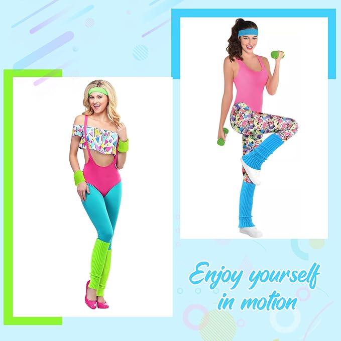 Leg Warmers for Women 80s Headband Wristbands Neon Leg Warmers Set for Sport Yoga - 80s Workout Clothes 90s Outfit for Women