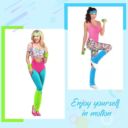 Leg Warmers for Women 80s Headband Wristbands Neon Leg Warmers Set for Sport Yoga - 80s Workout Clothes 90s Outfit for Women