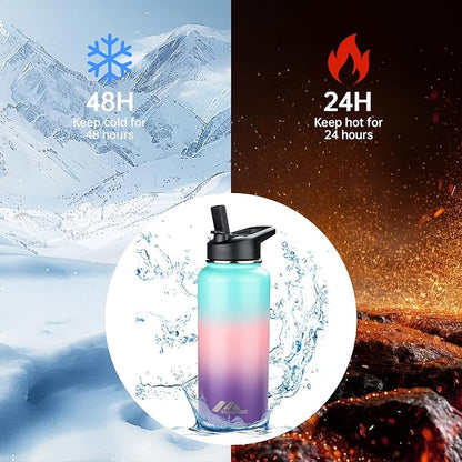 StarSpeed 32oz Insulated Water Bottle with Straw Lid, Stainless Steel Double Walled Vacuum Water Flask, Wide Mouth Sports Water Bottle for Gym Camping Hiking, Hydrangea