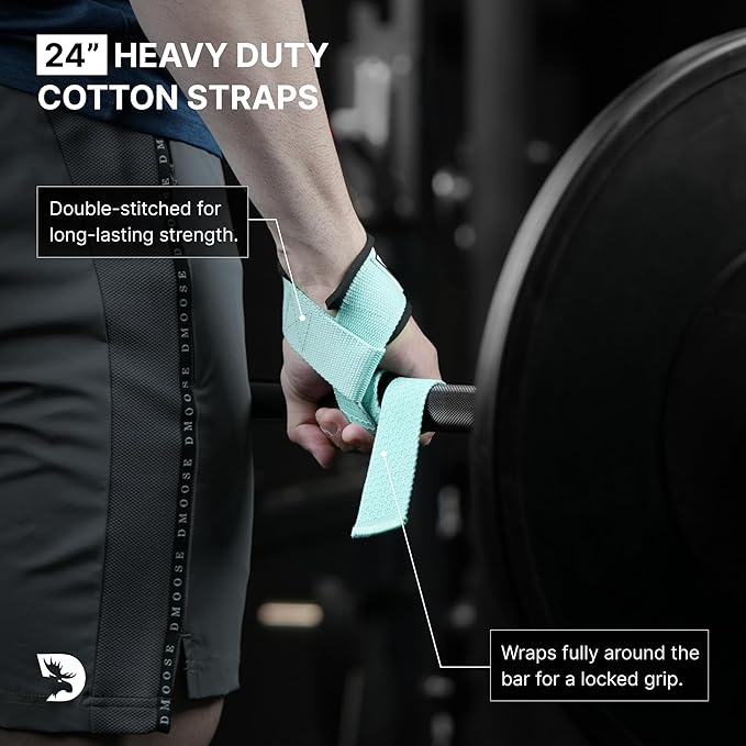 DMoose Fitness Lifting Straps 24" (Pair) - 5mm Padded Durable Wrist Straps for Weightlifting & Powerlifting - Cotton Lifting Strap with Silicone Grip for Men & Women - Deadlift Strap for Gym Workout