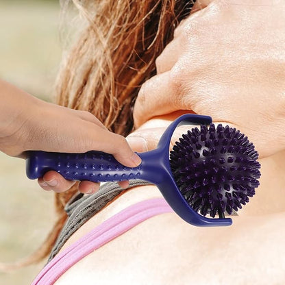 HOMSFOU Large Spiky Ball Massage Stick for Muscle Relief, Handheld Mobility Yoga Roller Blue and Purple Colors, Trigger Point Therapy Tool for Back, Shoulders, Thighs, and Calves, Fitness