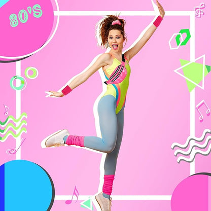 80s Neon Workout Costume Accessories Set 10 PCS Leg Warmers for Women 80s Headband Wristband Fanny Pack for Yoga Running