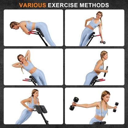 Roman Chair,Foldable Back Extension Machine,Adjustable Ab Back Extension Machine,Core Strength Trainer,Back Exercise Machine for Glute,Ab Workouts,Full All-in-One Body Workout&Home Gym Fitness(Red)