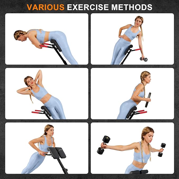 Roman Chair,Foldable Back Extension Machine,Adjustable Ab Back Extension Machine,Core Strength Trainer,Back Exercise Machine for Glute,Ab Workouts,Full All-in-One Body Workout&Home Gym Fitness(Red)