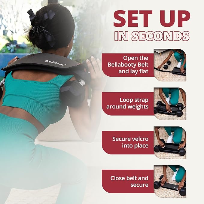 Bellabooty Premium Hip Thrust Belt - Adjustable Exercise Belt for Glutes & Squats, Hip Thrust Pad for Comfort, Versatile Gym Equipment for Home - Weightlifting Belt Support for Women