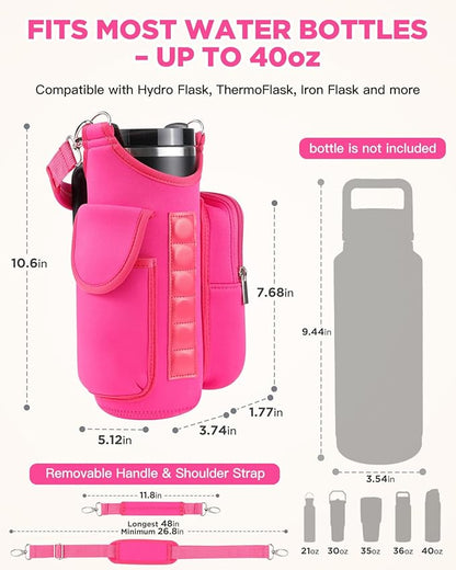 IPOW Magnetic Gym Bag Water Bottle Carrier Holder with Phone Pockets & Shoulder Strap for Men Women,Water Bottle Holder, Gym Pouch, Crossbody Bag for Travel, Sports, Work, Fitness - Rose Pink