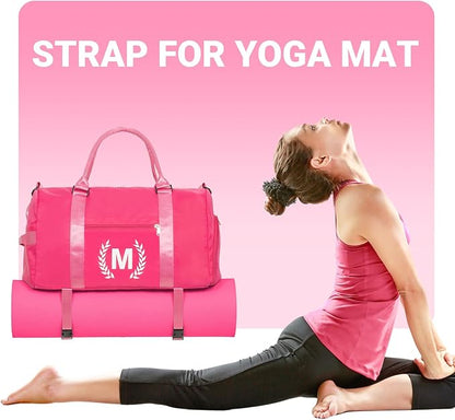 Gym Bag for Women, Personalized Duffle Bag with Shoe Compartment, Sports Bag for Yoga & Dance with Wet Pocket and Mat Strap(HotPink,A)