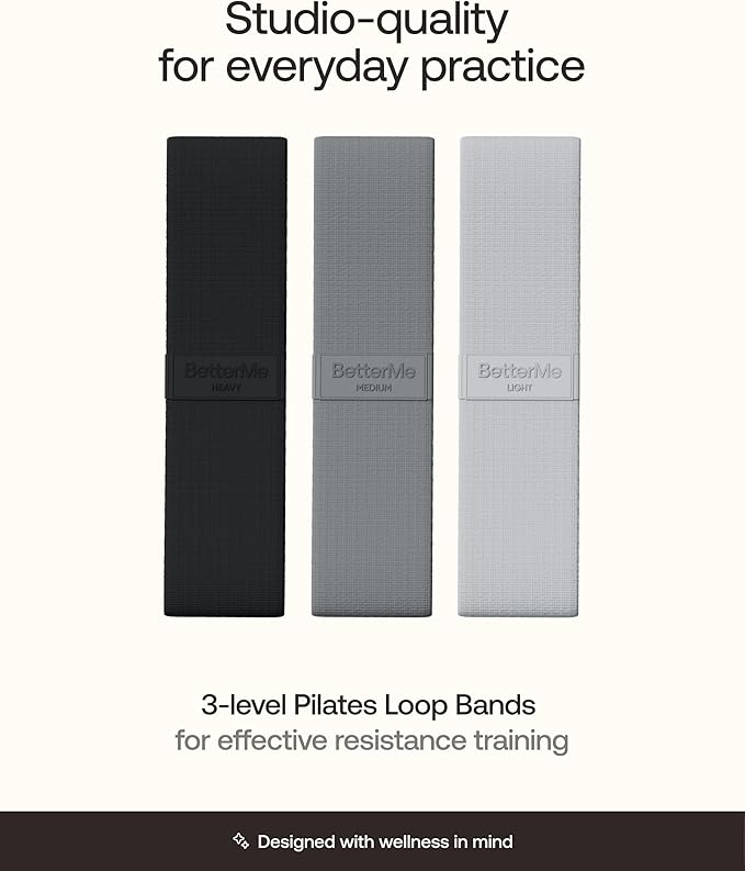BetterMe Pilates Loop Bands – Resistance Bands Set for Women – Elastic Workout Bands for Glutes, Legs & Core – Home Fitness & Exercise Bands