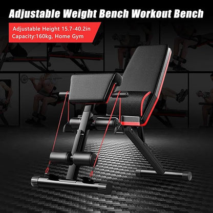 Basic Weight Bench for Home Gym 350lbs Adjustable Workout Benches with 7-position Heavy Duty Exercise Folding Strength Training Sit up Benches Incline Flat Decline Sit-Ups Full Body Workouts