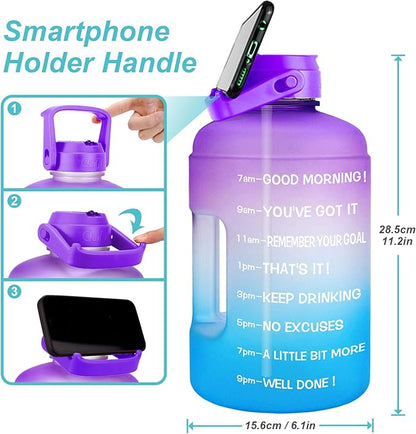 QuiFit 1 Gallon Water Bottle - with Straw & Motivational Time Marker Leak-Proof BPA Free Reusable Gym Sports Outdoor Large(128OZ/73OZ) Capacity Water Jug