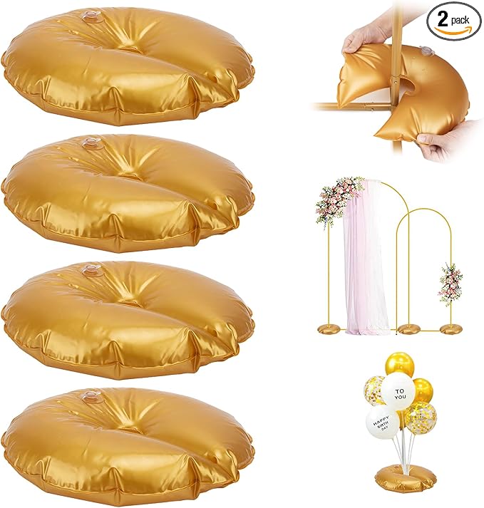 2 Pieces Golden Water Bag for Arch Stands Base, Heavy Weight Water Bag for Wedding Birthday Party Arch Backdrop Stand, Metal Arch Frame Base, Thickened Water Fillable Base (Upgrad 2.0)