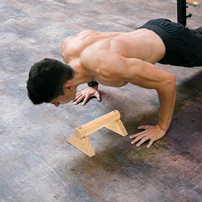 Push-up Handles with Non-slip Pads Pine Wood Pushup Bars for Home Workout Fitness Equipment Strength Training Muscle Trainer Set