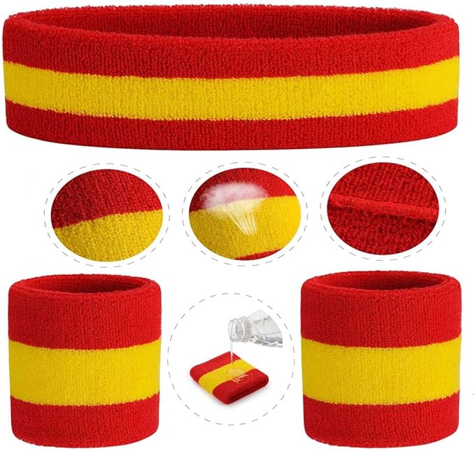 ONUPGO Sweatband Set Sports Headband Wristband Set Sweatbands Terry Cloth Wristband Wrist Sweatband Headbands Moisture Wicking Sweat Absorbing Head Band