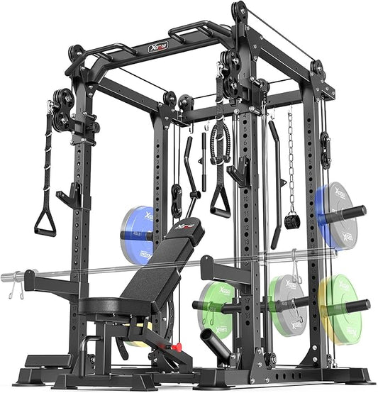 Power Rack Power Cage Multi-Function Squat Rack with Cable Crossover System Selectable More Training Attachment Power Rack for Garage & Home Gym