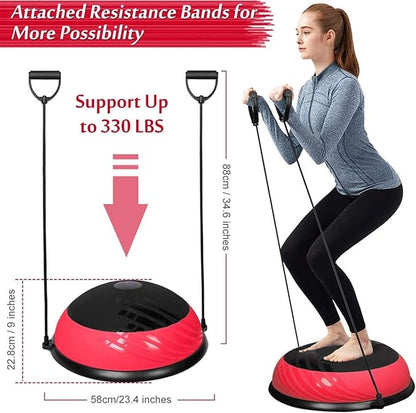 Half Ball Balance Trainer Yoga Exercise Ball with Resistance Bands, Pump, Anti Burst Design & Anti-slip Surface for Balance, Stability, AB Strength Training Fitness Home Gym Workout, 23" Dia