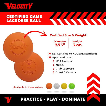 Velocity Lacrosse Balls - 1, 2, 3, 6, 12, 18, 24, 36, 60 and 120 Packs - for Practice, Official NFHS and College Approved Size
