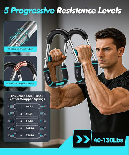 Twister Arm Trainer, Adjustable Resistance(40-140 lbs) Chest Workout, 5-Level Spring System, Detachable Power Twister for Arm & Shoulder Strength Training, Home Fitness Equipment for Men & Women
