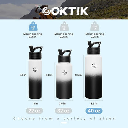 COKTIK 40oz Sports Water Bottle, Stainless Steel Water Bottle for Insulated, Reusable Travel Bottle, With Straw, With Handle Grip for Easy Carrying, Suitable for Cycling, Outdoor Vacations(Day&Night)