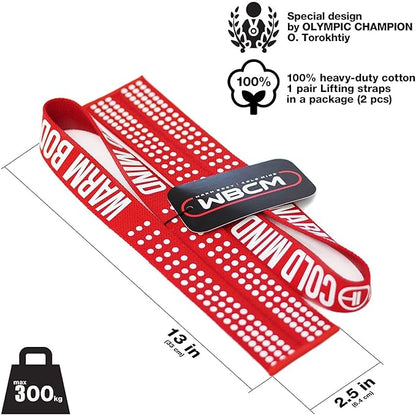 WARM BODY COLD MIND V1 Lifting Wrist Straps for Olympic Weightlifting - Rated at 660 lb - Hand Wraps for Powerlifting, Weight Lifting, Bodybuilding Functional/Cross Training, Deadlift Gym Bar, Cotton