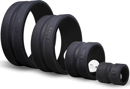 Chirp Wheel Foam Roller – Targeted Back & Neck Relief, Lumbar Spine Stretcher, Spinal Decompression Back Stretcher, Massage Roller with Density Foam for Physical Therapy, Supports 500lbs, 4-Pack Black