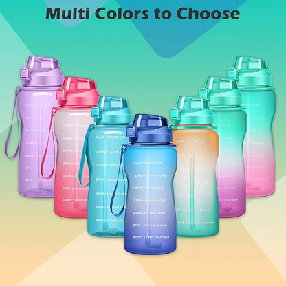 Gallon Motivational 64/100 oz Water Bottle with Time Marker & Straw, Large Daily Water Jug for Fitness Gym Outdoor Sports, Remind of All Day Hydration, Leak Proof, BPA Free (orange+green, 100oz)
