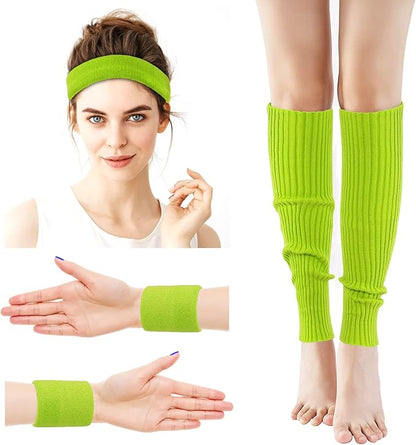 Leg Warmers for Women 80s Headband Wristbands Neon Leg Warmers Set for Sport Yoga - 80s Workout Clothes 90s Outfit for Women