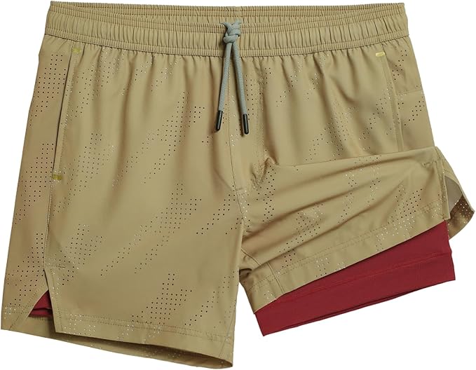 maamgic Mens Running Shorts with Compression Liner 5" Quick Dry Workout Shorts Anti-Chafe Gym Shorts 2 in 1 Athletic Shorts