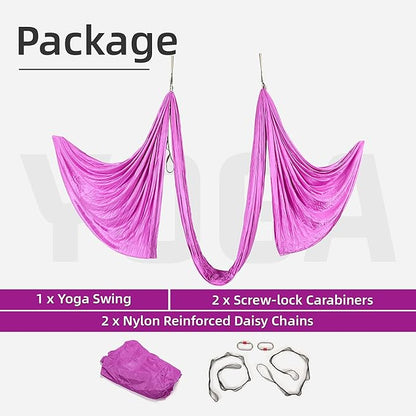 HECASA Aerial Silks Yoga Swing Set, Aerial Yoga Hammock w/Daisy Chain for Home, Inversion Exercises, Strength Training and Starter Kit