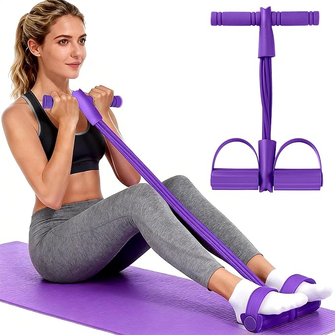 Pedal Resistance Band with Handle,Aturien 6-Tube Elastic Yoga Pedal Puller Exercise Bands,Multifunctional Stretch Bands for Exercise,Home Workout Equipment for Legs Arms Abs,Purple