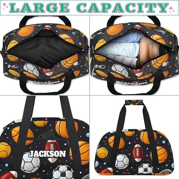 Personalized Ball Gym Duffel Bags for Kids Boys with Custom Name Sport Training Travel Bags for Overnight Weekender