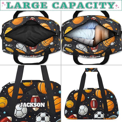 Personalized Ball Gym Duffel Bags for Kids Boys with Custom Name Sport Training Travel Bags for Overnight Weekender