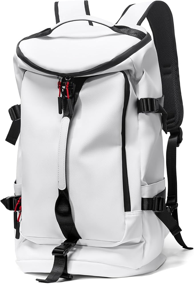 Duffel Bag with Shoe Compartment Travel Backpack Men and Women Waterproof for Gym Motorcycle Helmet (White)