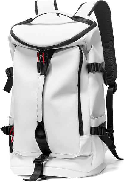 Duffel Bag with Shoe Compartment Travel Backpack Men and Women Waterproof for Gym Motorcycle Helmet (White)