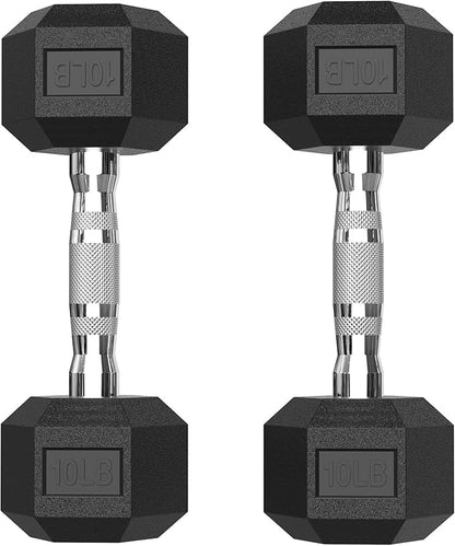PAPABABE Hex Dumbbell Set with Rubber Grip 2.5-125lb, Odorless Rubber Coated Weight Fixed Dumbbells Set of 2, Weights for Women at Home, Hand Weights for Home Gym & Strength Training,Pesas Para Ejercicios