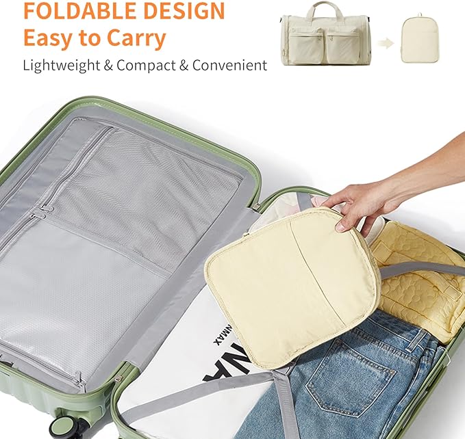 Aji Foldable Gym Bag for Women Men with Shoes Compartment, 3 in 1 Carry on Travel Duffel Bag with Trolley Sleeve, Lightweight&Water Resistant Duffel Bag for Travel, Sports, Fitness&Workout,Baby Yellow