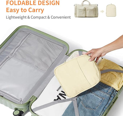 Aji Foldable Gym Bag for Women Men with Shoes Compartment, 3 in 1 Carry on Travel Duffel Bag with Trolley Sleeve, Lightweight&Water Resistant Duffel Bag for Travel, Sports, Fitness&Workout,Baby Yellow