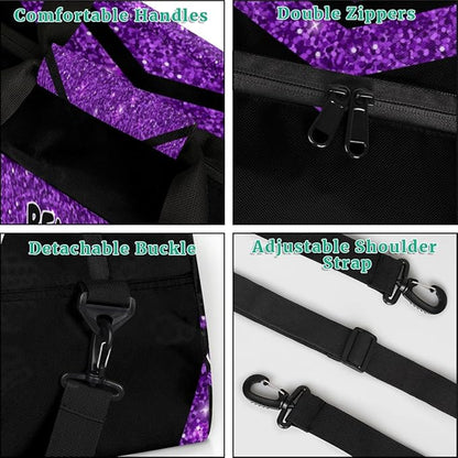 Custom Sports Duffel Cheerleaders Bag Girls, Sports Travel Bag Tote Carry On Weekender Gym Dance Cheer Sleepover Bag, Deep Purple Glittering Sequins Effect Picture Print