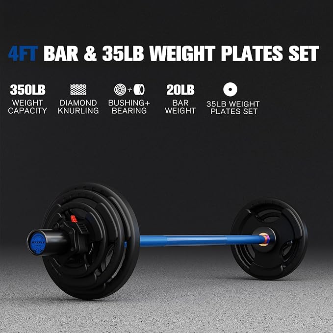 RitFit Barbell Weight Set - 4/6FT Olympic Barbell with Weight Plates (55-115LB Total) - Weightlifting Equipment for Squats, Curls, Deadlifts, Presses, Hip Thrusts